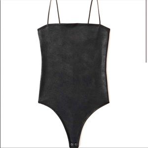 Abercrombie & Fitch Faux Leather Black Spaghetti Strap Bodysuit